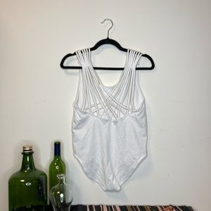 Express White bodysuit with criss cross back